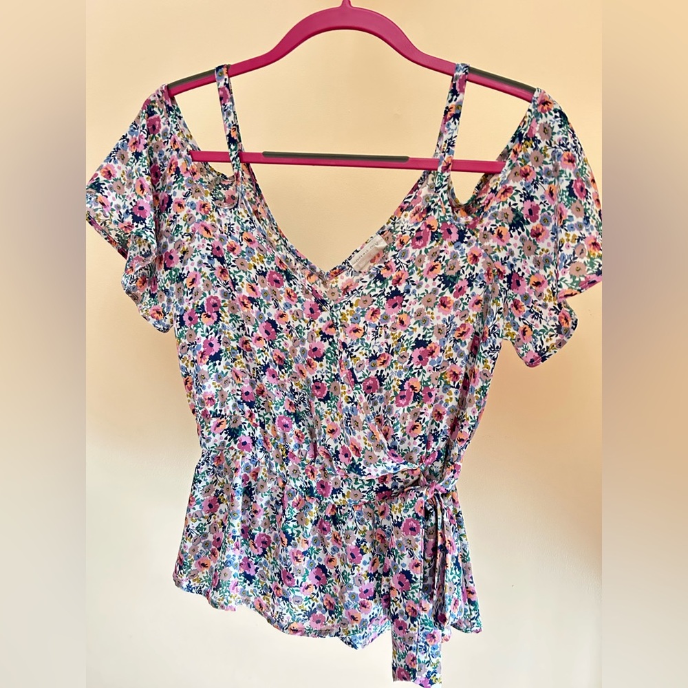 Sienna Sky Spring Floral Top | Women M | Tie Waist Peplum Blouse Cottagecore - Picture 2 of 7